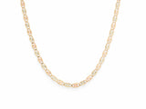 14K tri-colour piastrine chain in a U drape, yellow gold oval frames with plates alternating rose and white gold, diamond-cut rosette pattern