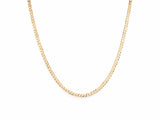 14K yellow gold Cuban chain laid in a U shape on white, flat interlocking curb links