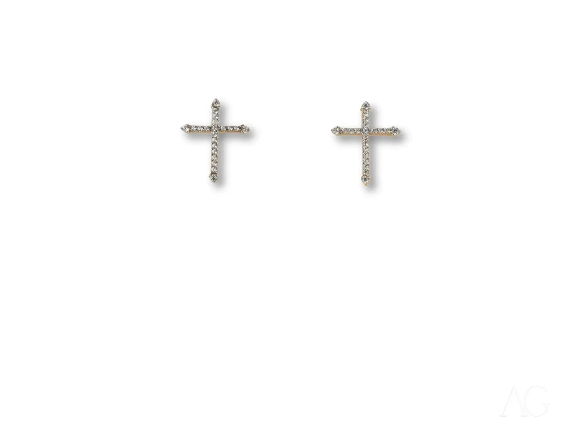 Divine Sparkle certified 18k solid gold cross CZ earrings with diamonds