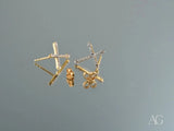 Pair of certified 18k solid gold cross earrings with diamond studs
