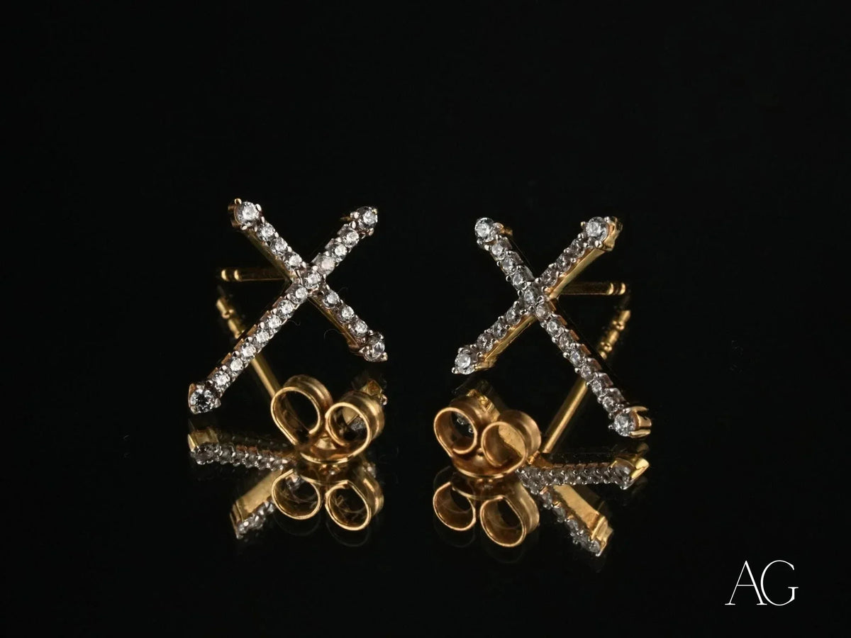 Divine Sparkle 18k gold cross CZ earrings with diamonds