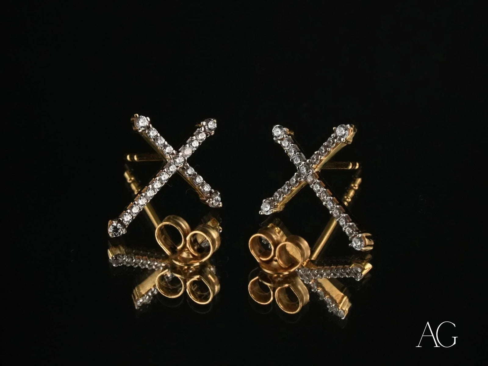 Divine Sparkle 18k gold cross CZ earrings with diamonds
