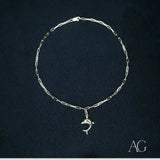 Silver-toned paperclip chain 18k gold anklet with jumping dolphin charm