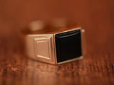Dominus Ring: Men’s 18K Gold Signet with Sculpted Black Onyx