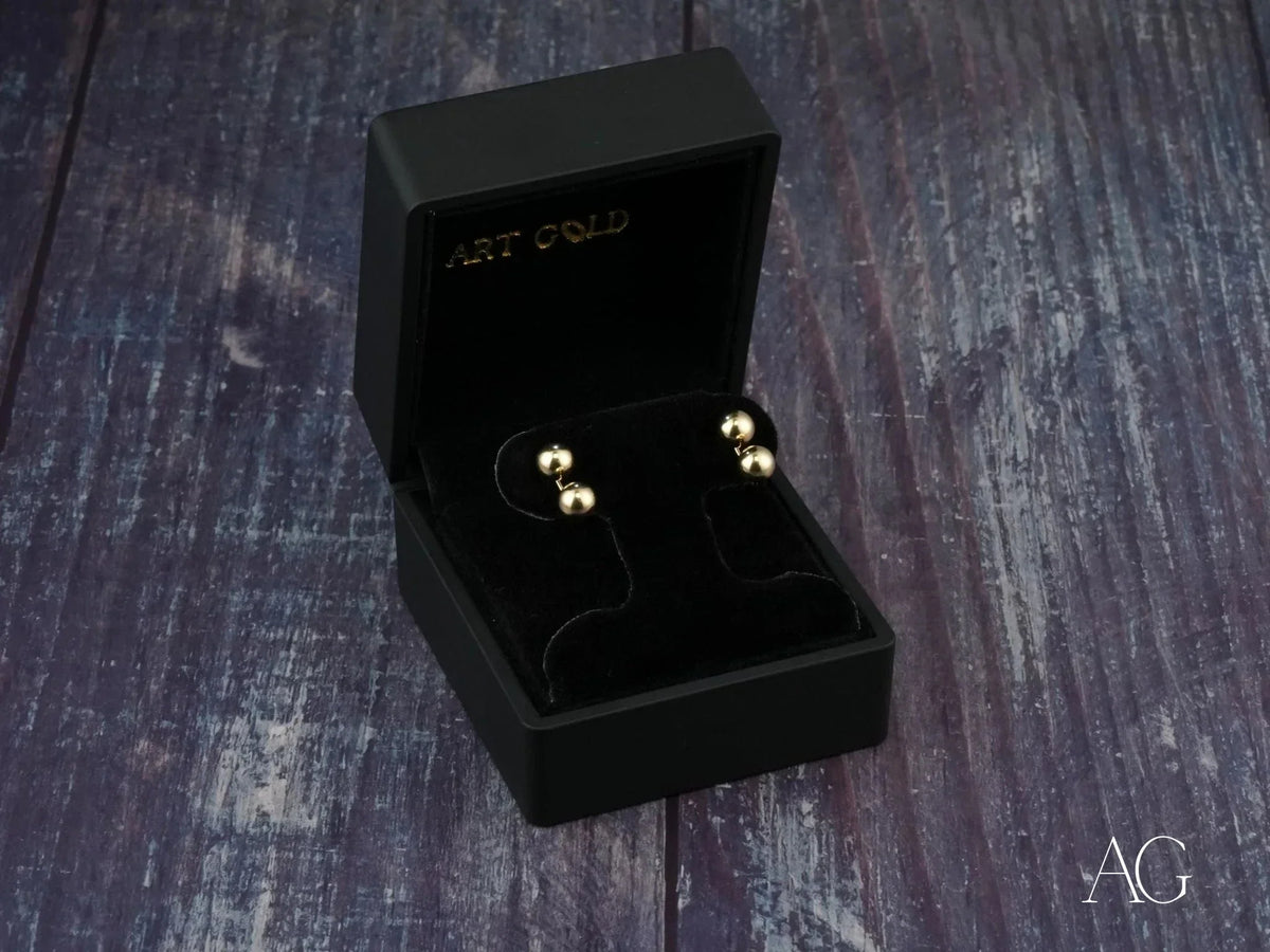 Double ball earrings in certified 18k solid gold, velvet box