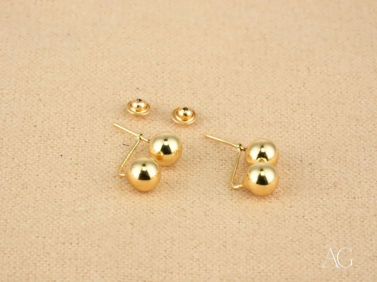 Certified 18k solid gold double ball earrings with screw-back