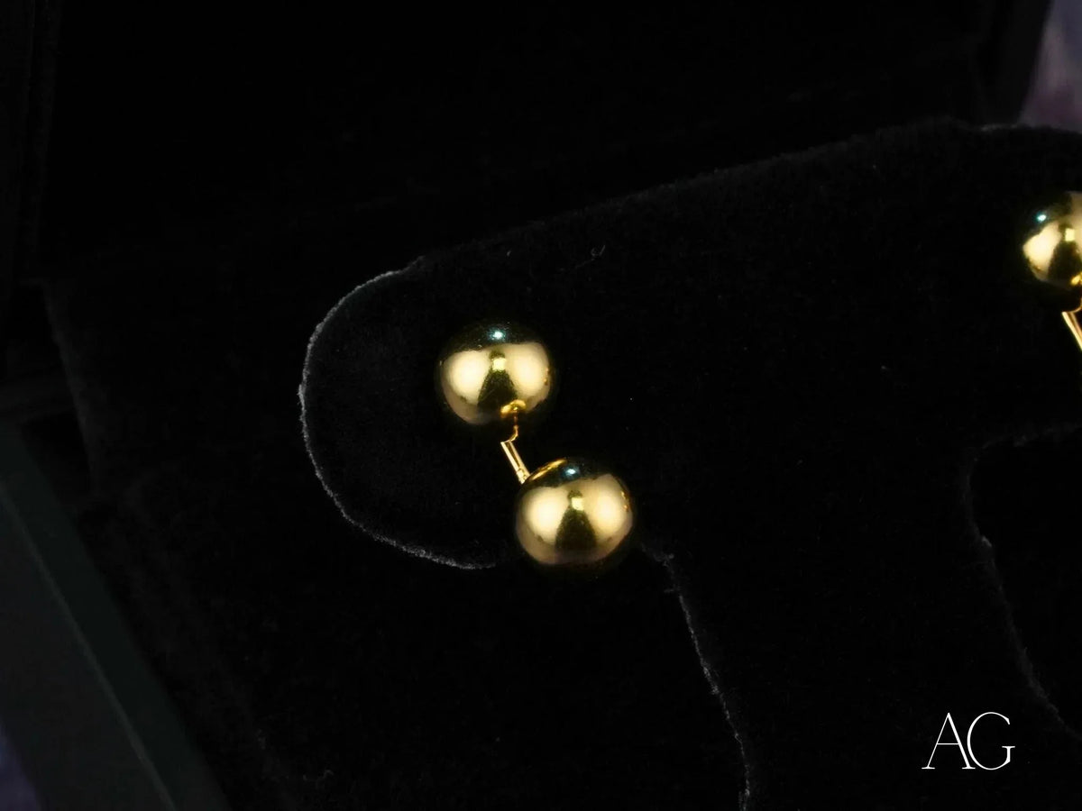 Pair of certified 18k solid gold double ball earrings