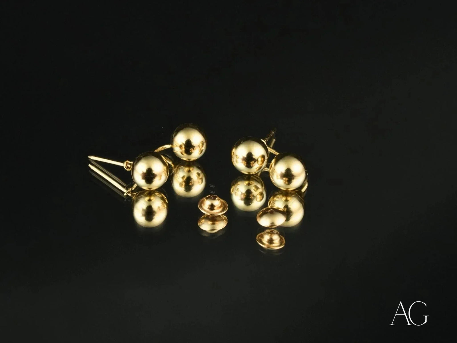 Double ball earrings in certified 18k solid gold art jewelry