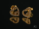 Double Love 18k gold CZ heart earrings with pavé diamonds