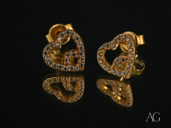 Double Love 18k gold CZ heart earrings with pavé diamonds
