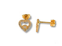Double Love 18k gold CZ heart stud earrings with pave-set stones