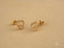 Double Love 18k gold CZ heart stud earrings with sparkling stones