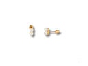 18K gold stud earrings with double white pearls in art gold jewelry design