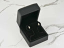 Open 18K art gold double pearl stud earrings in black velvet box