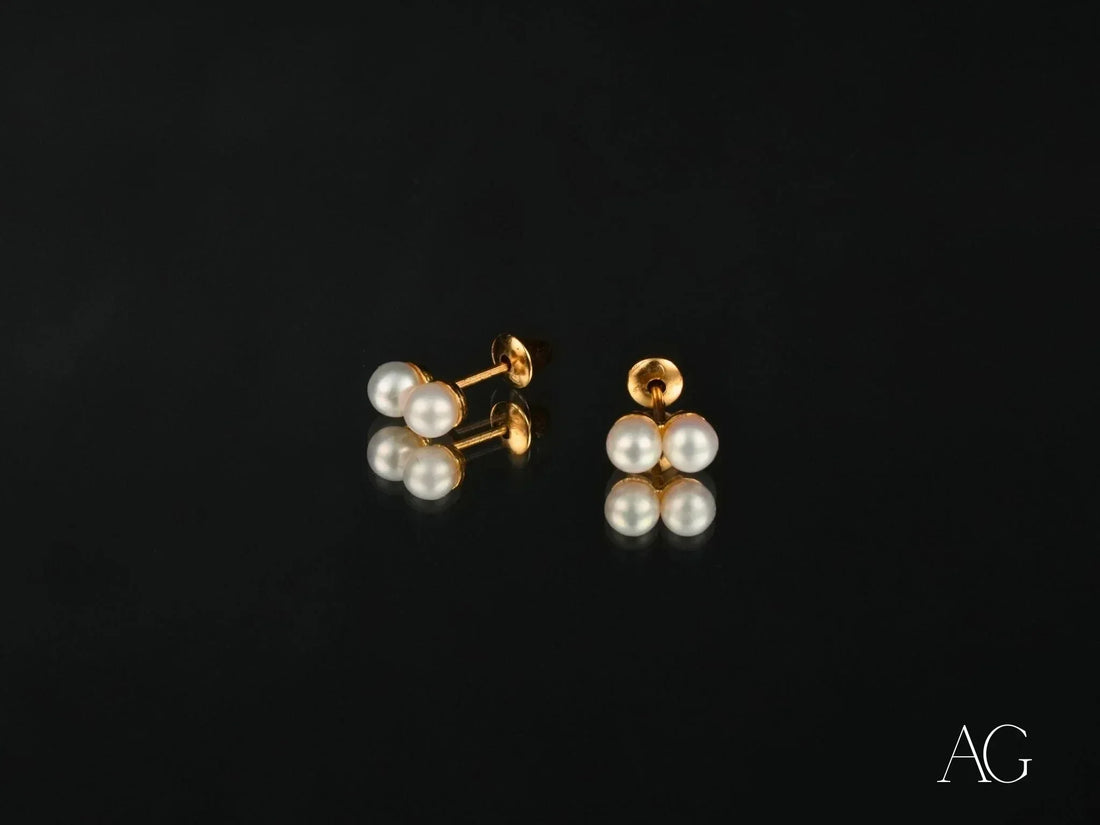 Double Pearl Elegance – 18K Gold Double Pearl Stud Earrings