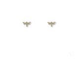 Pair of delicate certified 18k solid gold dragonfly earrings with turquoise accents