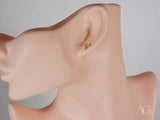 Certified 18k solid gold dragonfly earrings with turquoise accents on ear mannequin