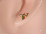 Certified 18k solid gold dragonfly earrings with turquoise body and cream wings