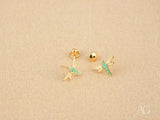 Certified 18k solid gold dragonfly earrings with turquoise enamel accents