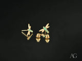 Certified 18k solid gold dragonfly earrings with turquoise accents