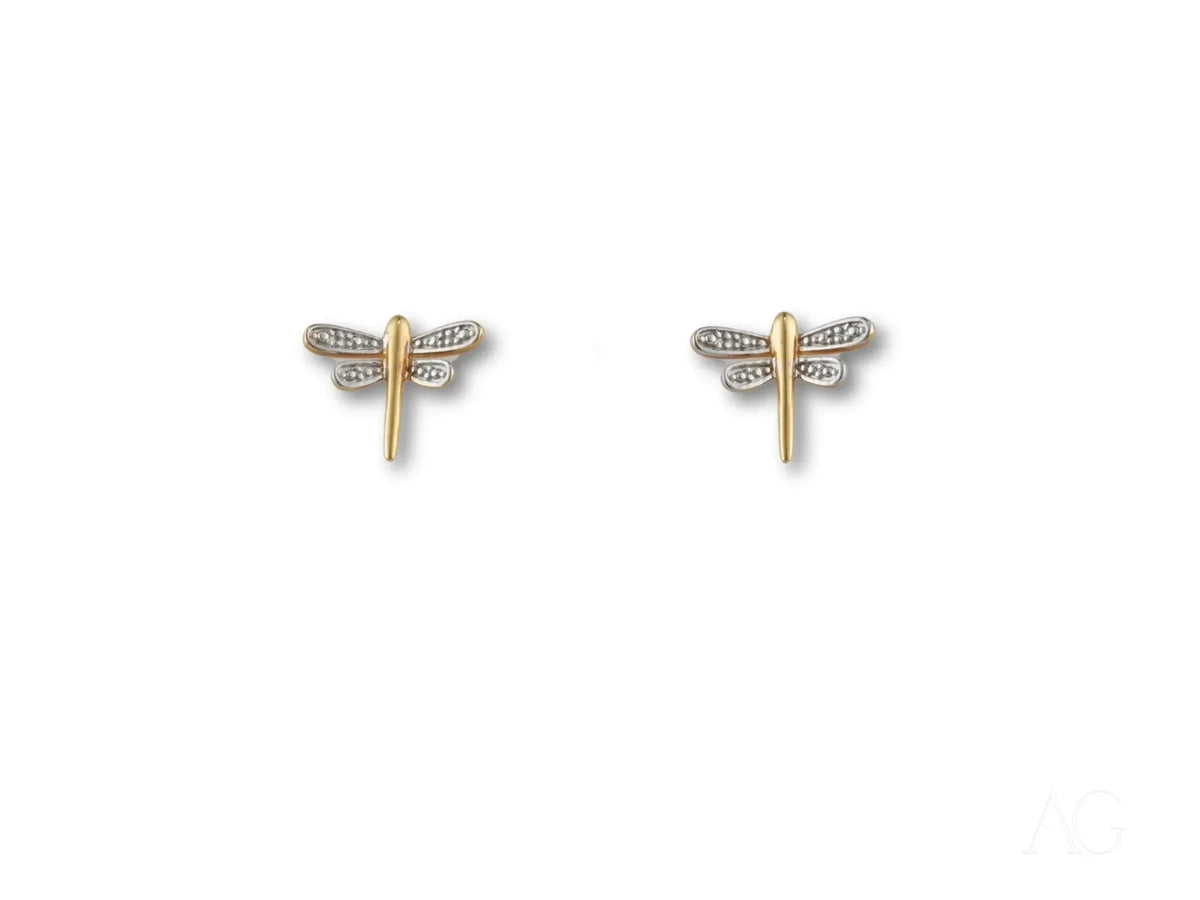 Pair of 18k solid gold dragonfly earrings with diamonds