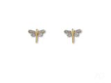 Pair of 18k solid gold dragonfly earrings with diamonds