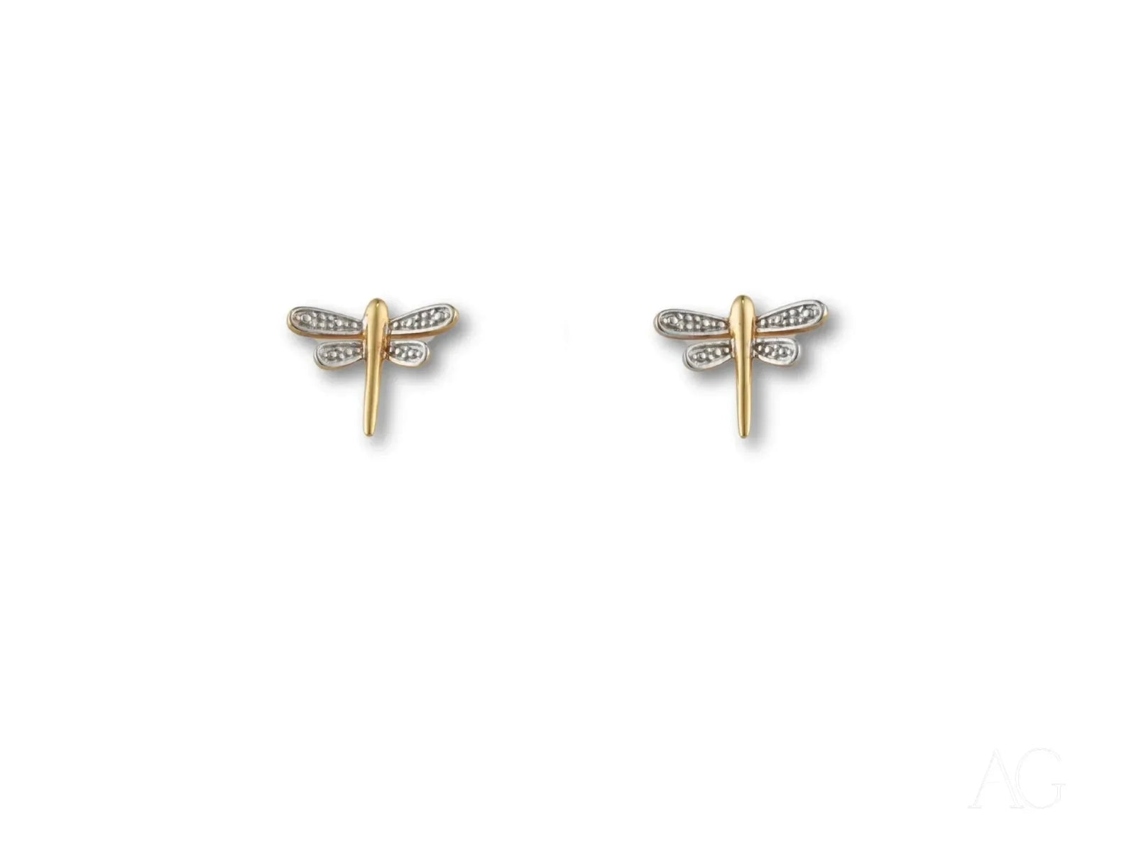 Pair of 18k solid gold dragonfly earrings with diamonds
