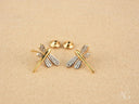 18k solid gold dragonfly earrings with diamonds and screw-back