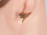 18k solid gold dragonfly earrings with pavé diamond wings