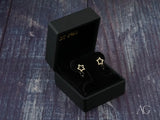 Dual Star Earrings in Art Gold Jewelry, Elegant Gold Stars in Black Box