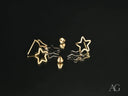 Elegant dual star earrings in certified 18k solid art gold jewelry
