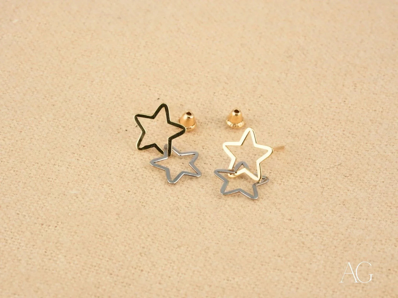 Dual star earrings in certified 18k solid art gold jewelry