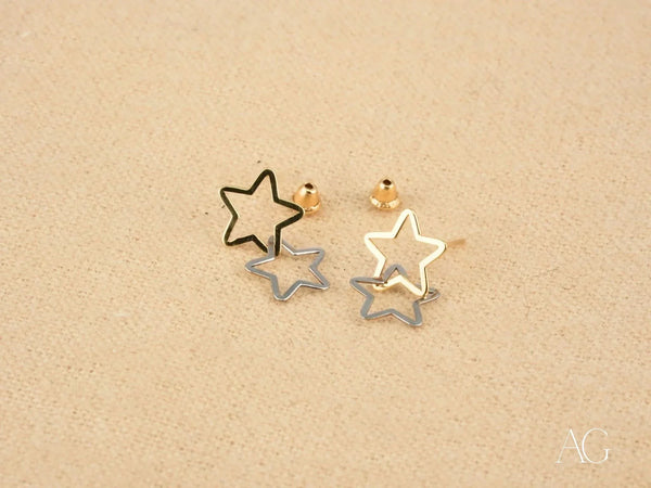 Dual star earrings in certified 18k solid art gold jewelry