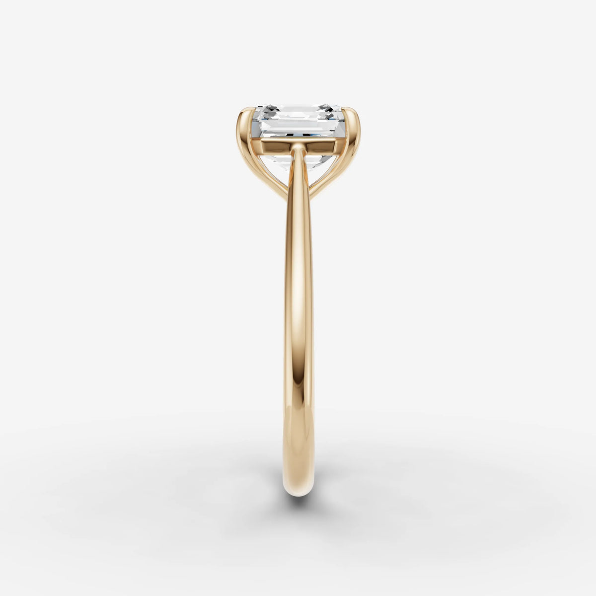 Cathedrale asscher diamond setting in gold, angled view