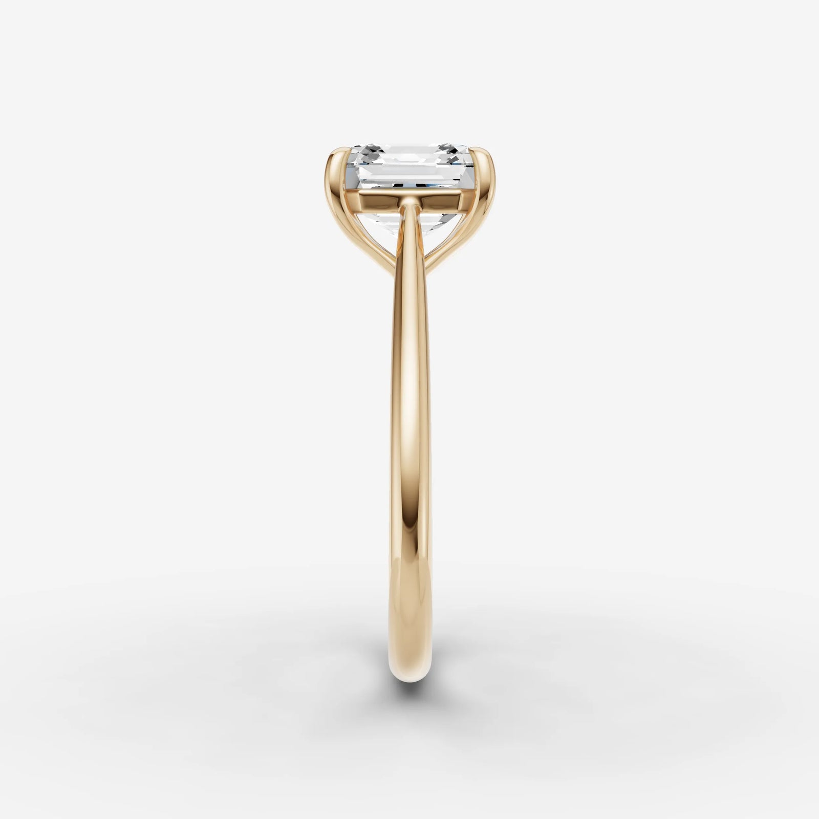 Cathedrale asscher diamond setting in gold, angled view