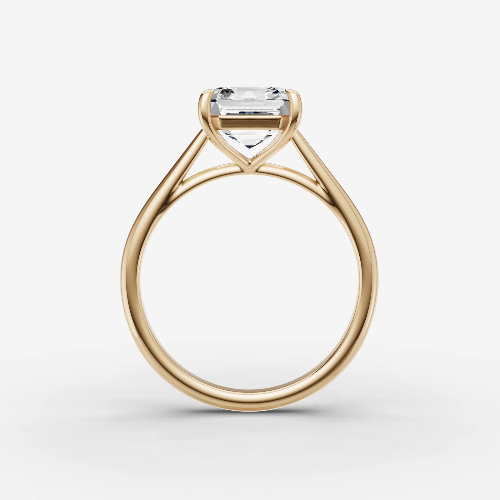 Cathedrale asscher diamond setting in gold, profile angle