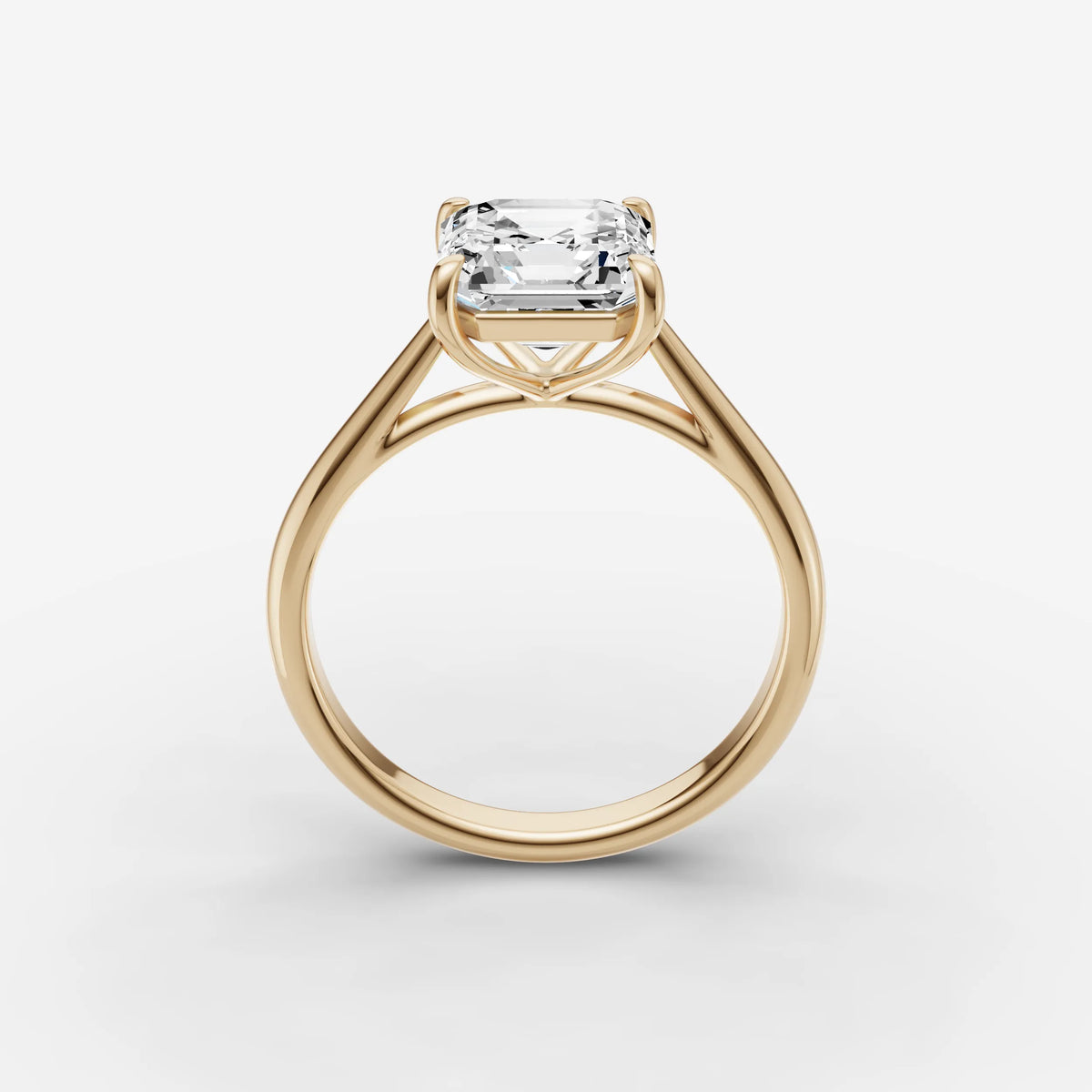Cathedrale asscher diamond setting in gold, side view