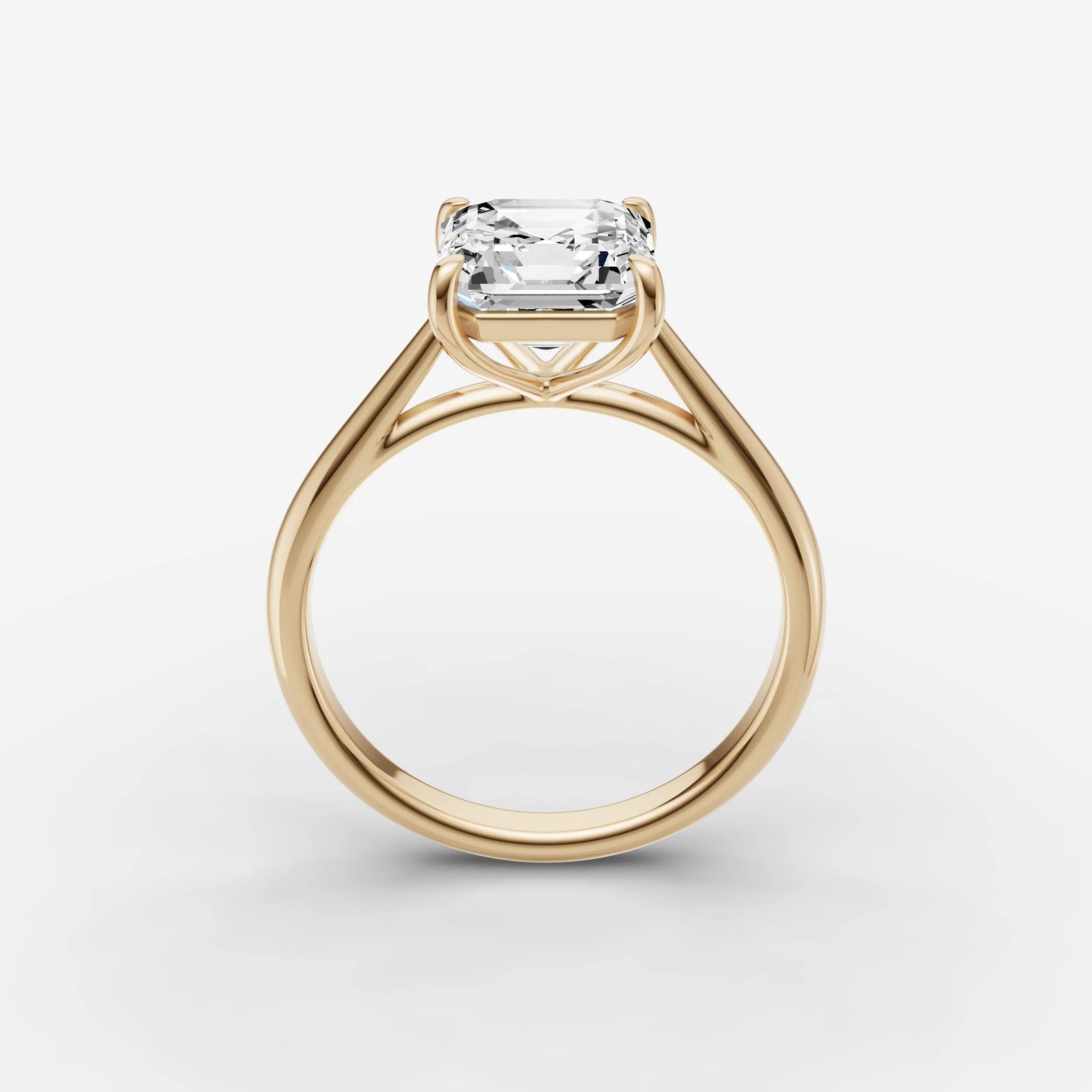 Cathedrale asscher diamond setting in gold, side view
