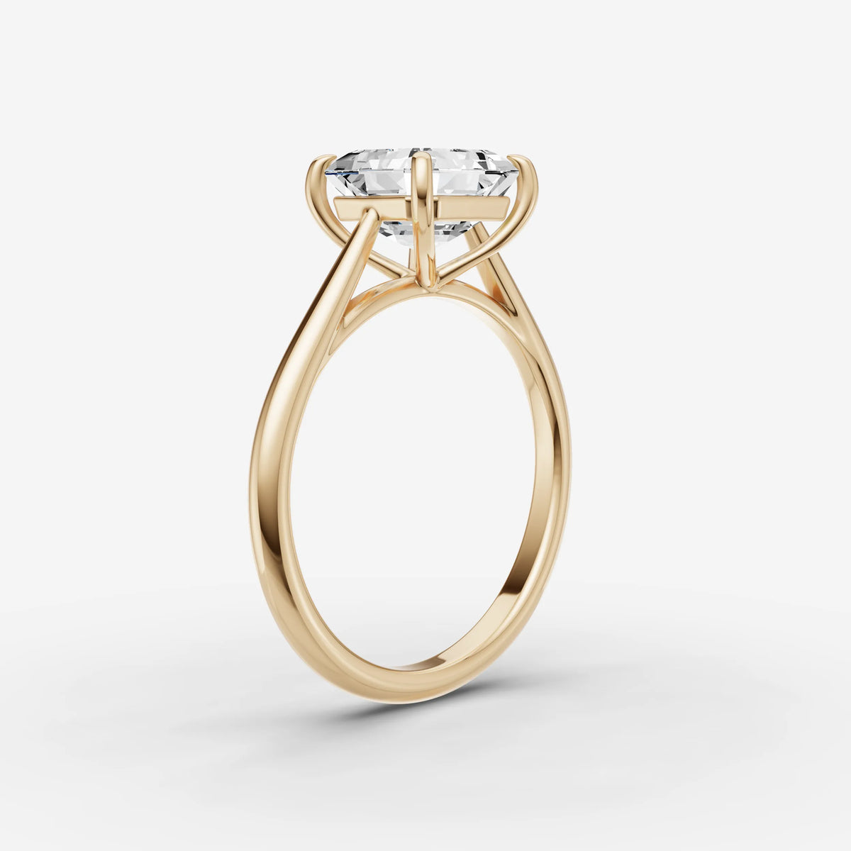 Cathedrale asscher diamond setting in gold, detail view