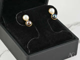 Eclipse Elegance 18K gold black and white pearl stud earrings