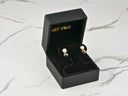 Eclipse Elegance 18k gold black and white pearl drop earrings in velvet box