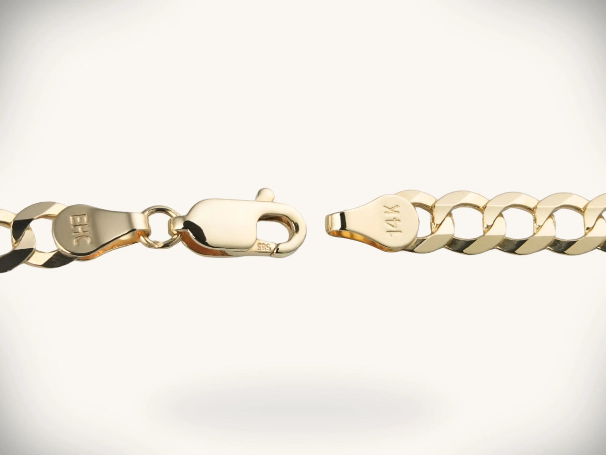 14K gold curb chain bracelet with lobster clasp, El Jefe Chain Cuban link