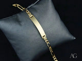 18k solid gold Figaro chain ID bracelet with polished rectangular plate