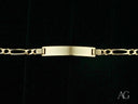 Polished 18k solid gold ID bracelet with Figaro chain