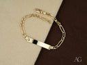 Elegant 18k solid gold Figaro chain ID bracelet with bar