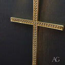 Elegant 18k gold cross pendant with brown diamonds and CZ stones