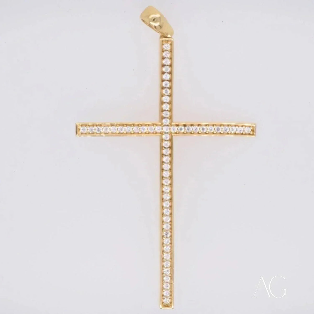 Elegant 18k gold cross pendant with CZ stones and diamonds
