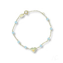 Elegant 18k gold heart pearl bracelet with light blue beads