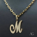 Elegant 18k solid gold letter M pendant necklace