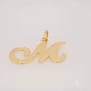 Elegant 18k solid gold letter M pendant in cursive design